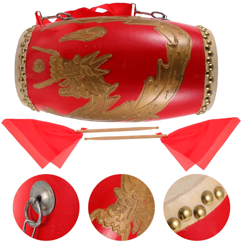 1Pc Cowhide Waist Drum Children Student Waist Drum Adult Dragon Pattern (Red)