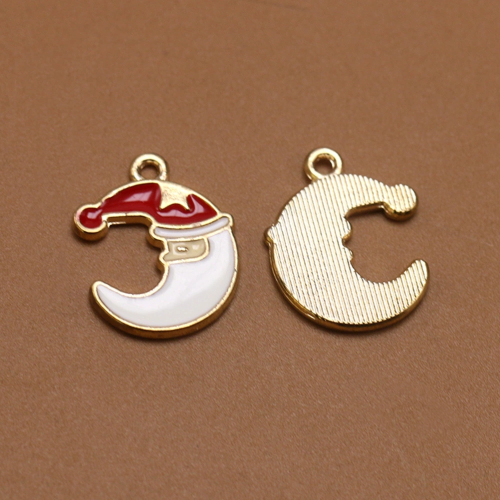 20pcs Cartoon Moon with Christmas Hat Pendants Alloy Charms DIY Jewelry Making Accessory