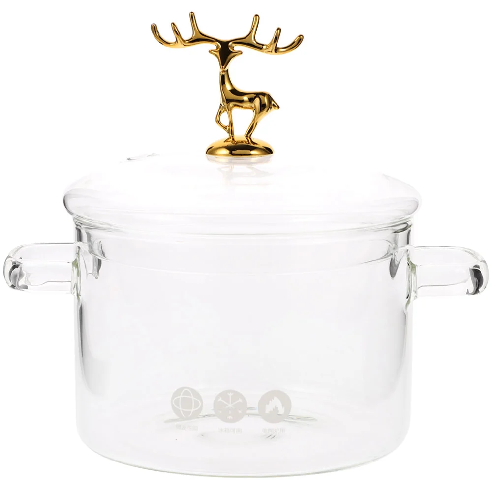 High Borosilicate Stockpot With Elk Style Lid Noodles Glass Stew Pot Home Supplies