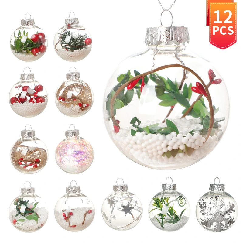 6pcs Clear Christmas Ball Xmas Tree Hanging Decoration Wear-resistant Plastic Baubles With Accessories