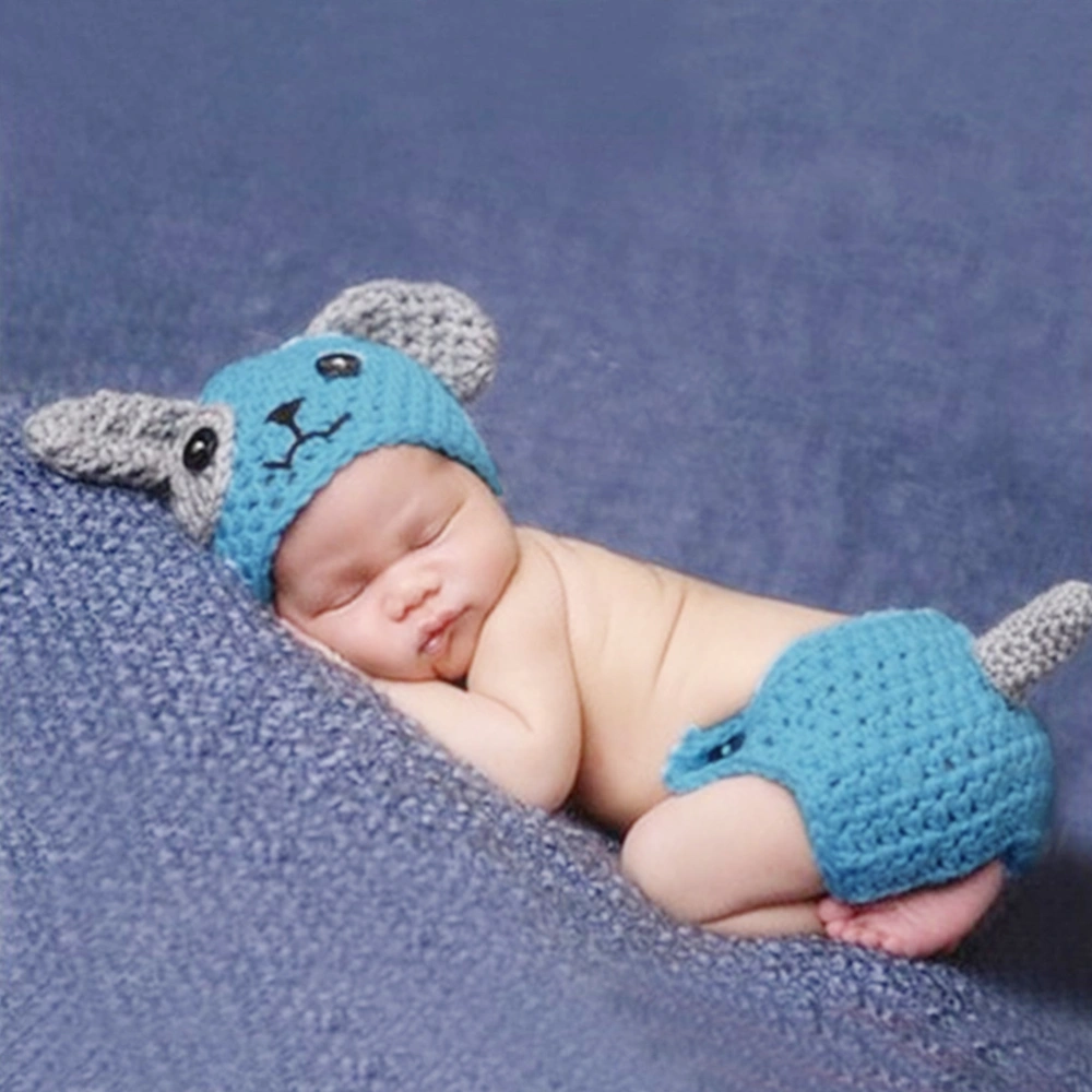 Newborn Baby Photography Props Boy Girls Photo Shoot Props Outfits Crochet Knitted Costume Unisex Infant Hat Pants (Blue)