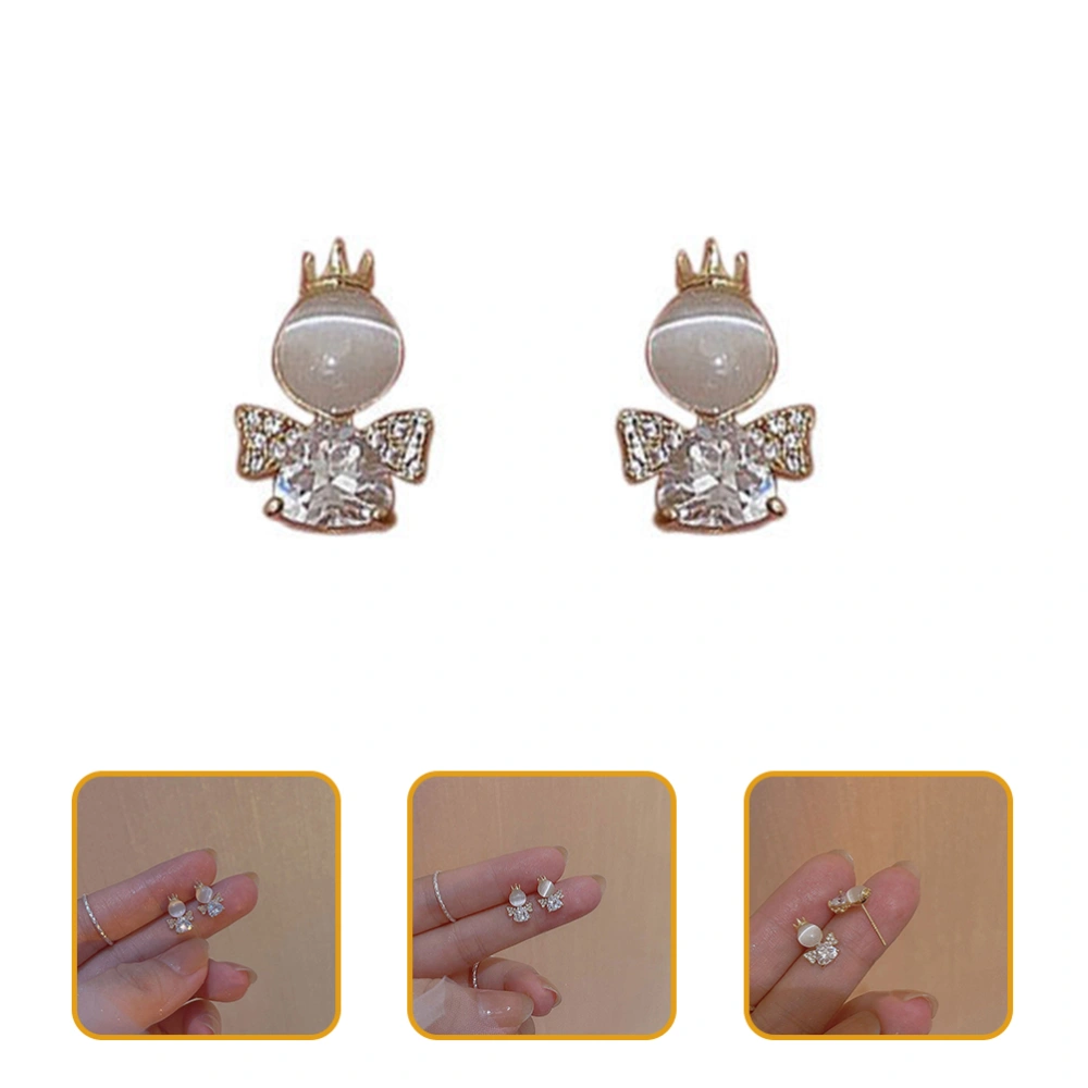 1 Pair Opal Stud Earrings Rhinestone Ear Studs Angel Earring Women Birthday Christmas Gift