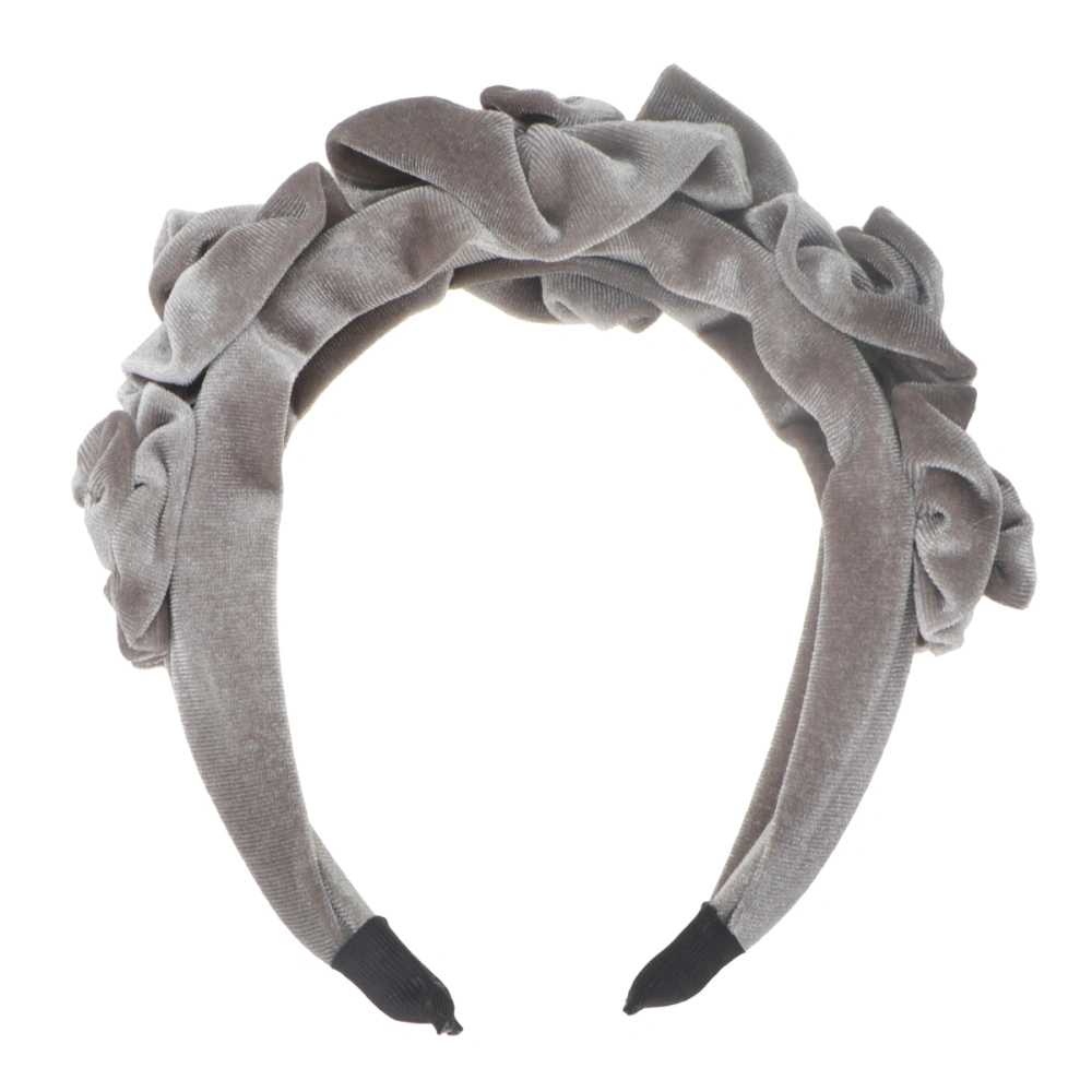 Flannelette 5 Flowers Headband Fashion Wide-brimmed Hair Band Hair for Women Girls (Grey)