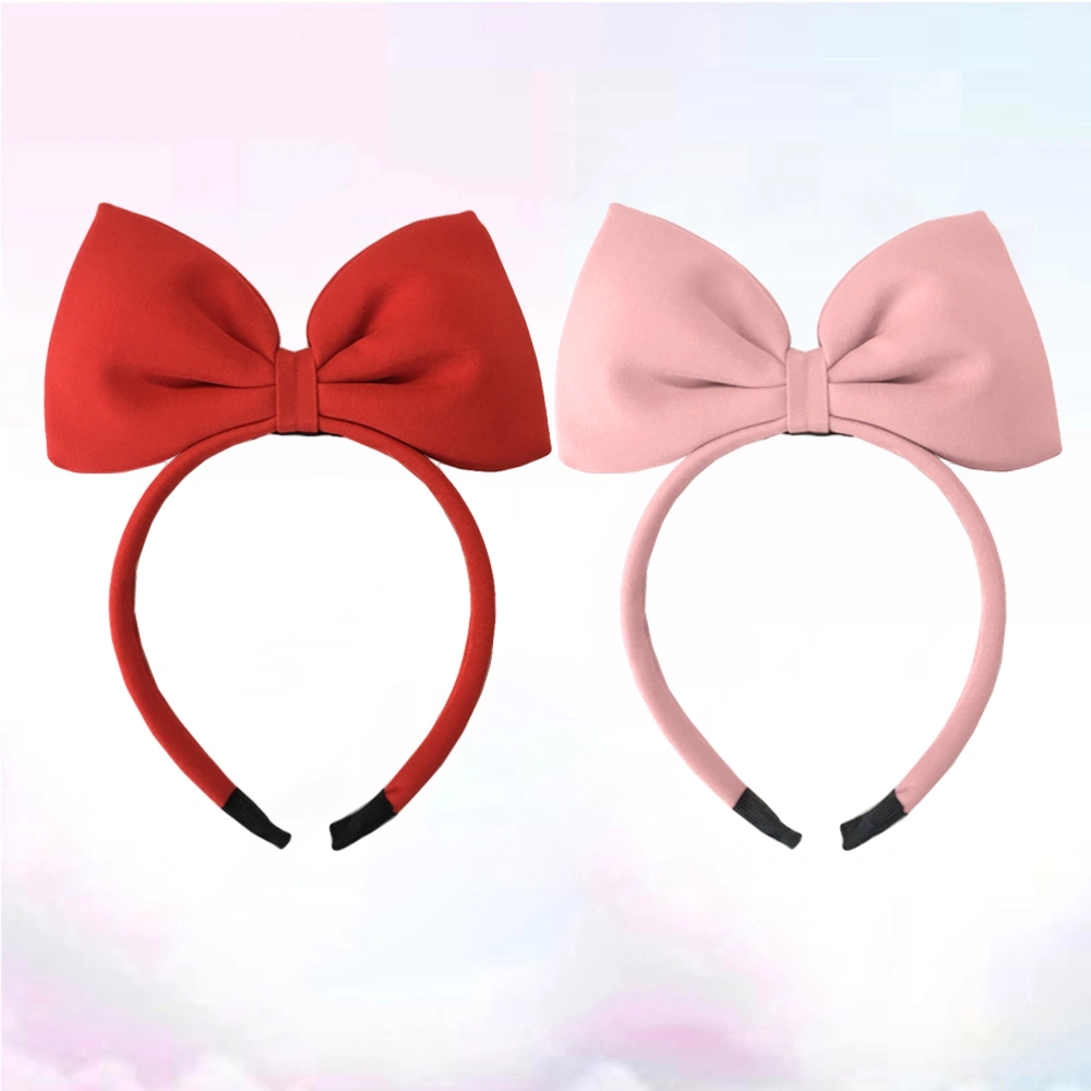 2PCS Large Bowknot Headbands Bow Hair Hoops Headwears for Children's Day Birthday Party Red and Pink