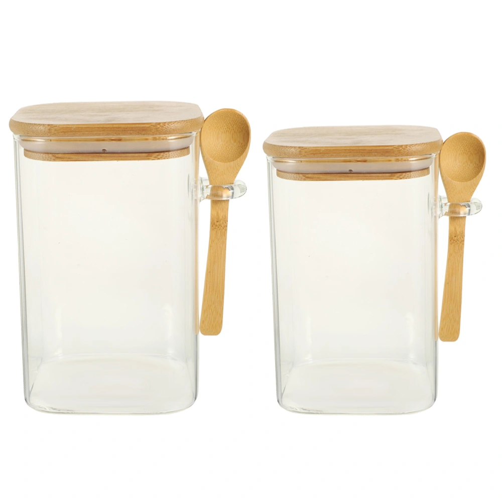 2 Sets of Transparent Glass Jar Tea Storage Bottle Coffee Bean Glass Bottles