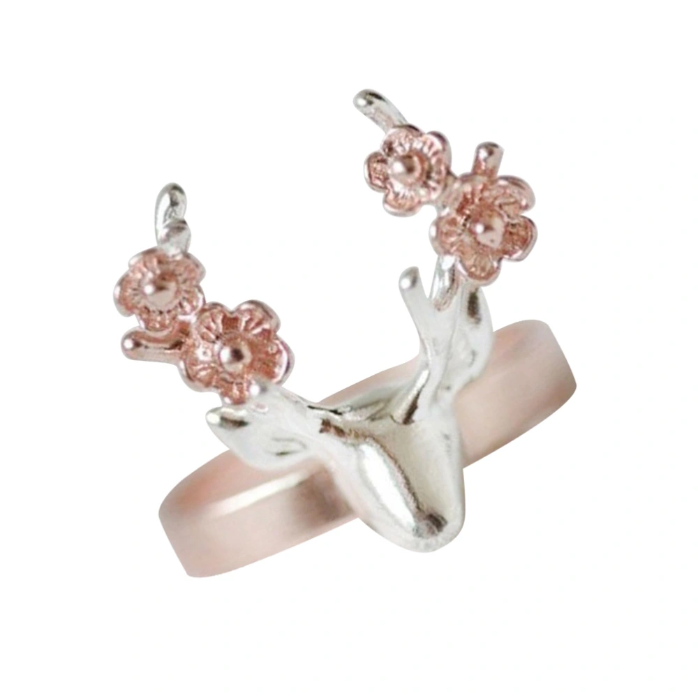 Deer Antler Ring Vintage Finger Ring Flower Rose Gold Rings Christmas Gift for Women (#10)