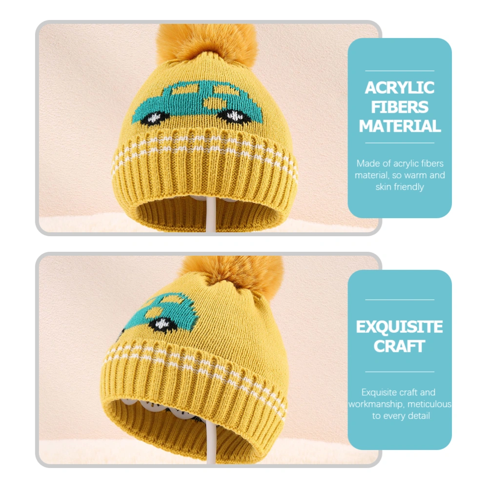 Baby Winter Knit Hat with Plush Ball Toddler Cartoon Warm Hat Ear Warmer