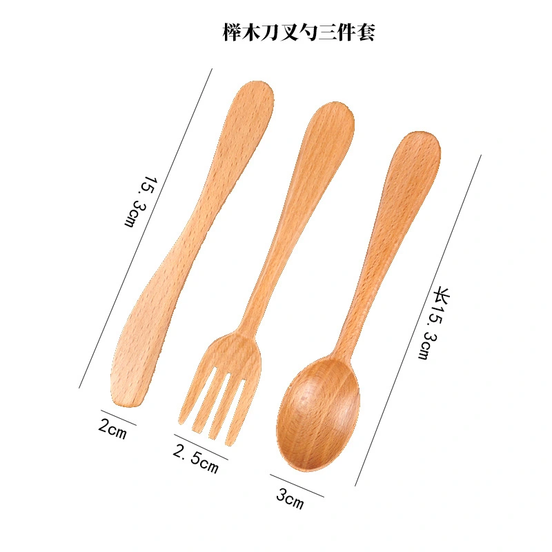 1 Set Wooden Spoon Fork Cutter Cutlery Set Dinner Utensil Kit Western Dinnerware Flatware