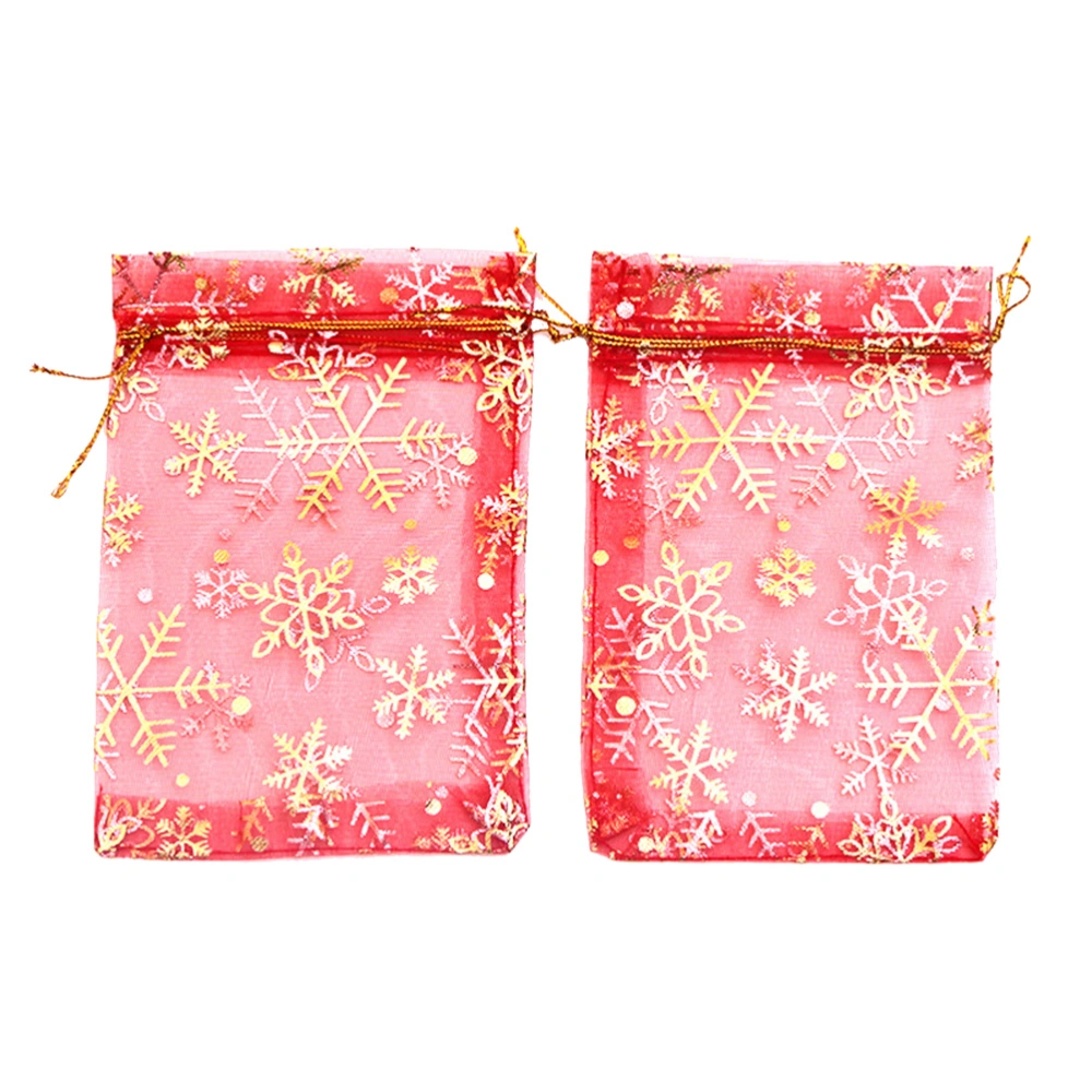 50pcs Organza Storage Bag Gift Bag Snowflake Drawstring Pouches Candy Bag for Party Wedding (Red)