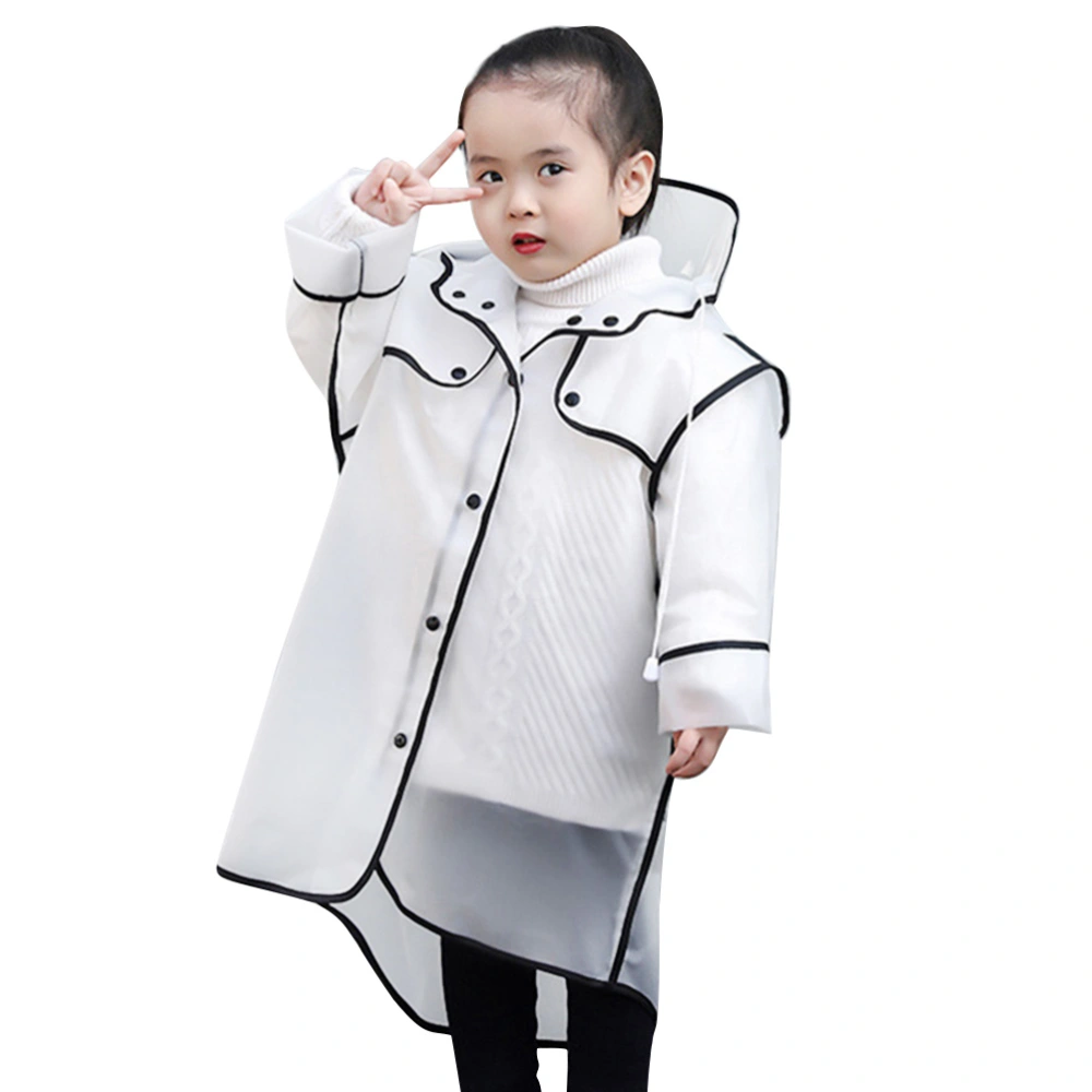 Reusable EVA Raincoat Clear Hooded Poncho Covered One-piece Poncho Childrens Raincoat for Kids Children (XL Size, Black)