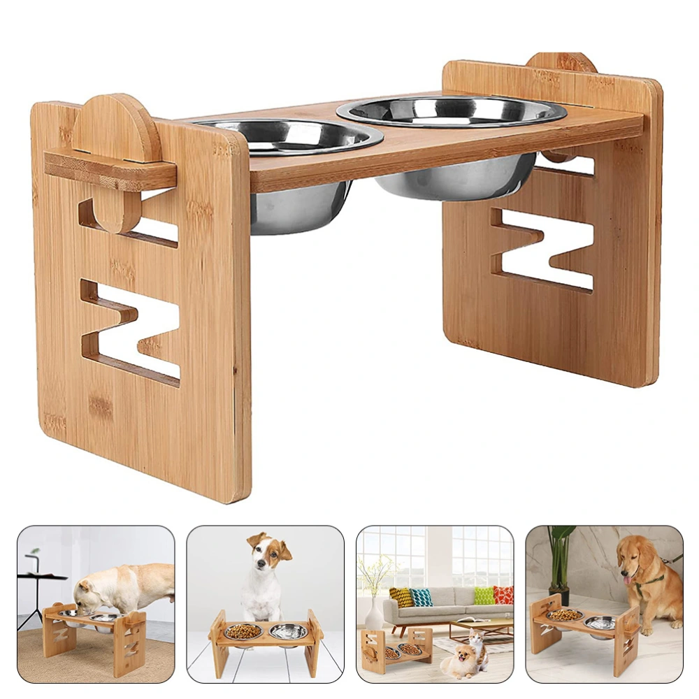 1 Set of Dog Bowl Support Rack Bamboo Pet Feeder Neck Protection Cat Bowl Stand for Home