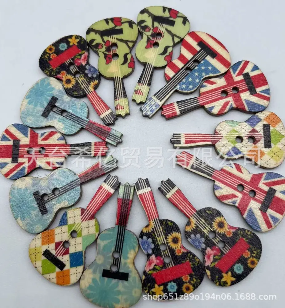 50pcs Sewing Buttons Coat Buttons Guitar Shape Sewing Buttons Wooden Cartoon Buttons for DIY