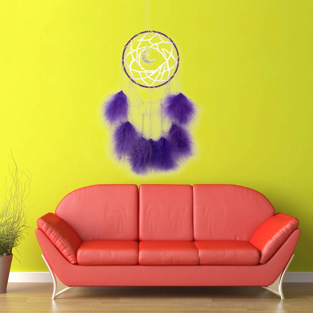 Moon Shape Dream Catcher Hollow Silver White Window Pendant Wall Hanging Dreamcatcher Christmas Ornament Birthday Gift with Light (Purple)