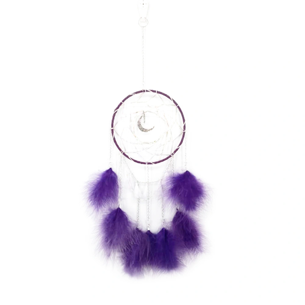 Moon Shape Dream Catcher Hollow Silver White Window Pendant Wall Hanging Dreamcatcher Christmas Ornament Birthday Gift with Light (Purple)