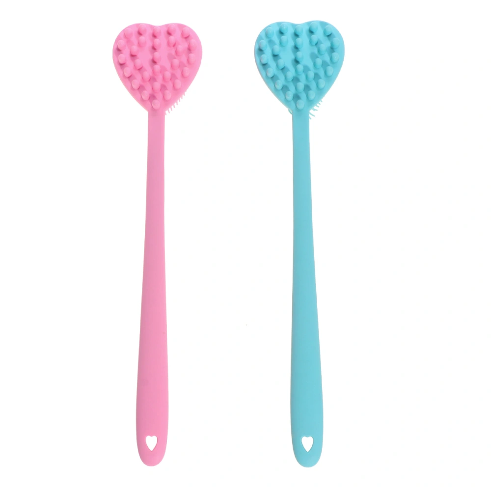 2Pcs Heart Shaped Silicone Long Handle Bath Brush Hair Double Sided Bath Brush Multifunction Massage and Scrub Brush(Blue and Pink)