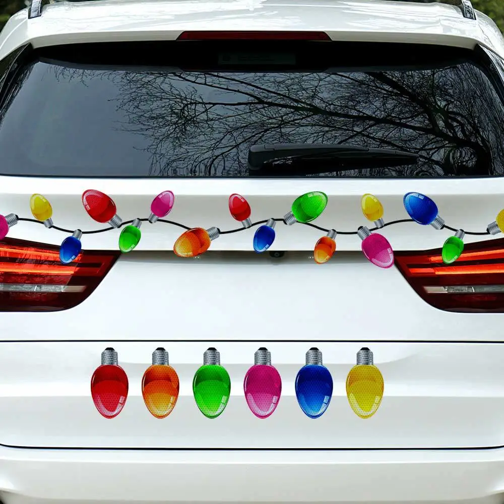 1 Set Christmas Theme Reflective Bulbs Magnet Sticker Set for Car Garage Mailbox Refrigerator