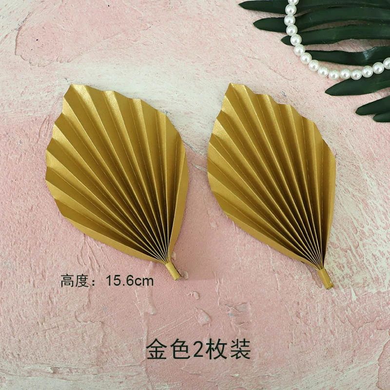 12pcs Leaves Cake Decorations Topper Paper Fan Cake Insert Decoration For Wedding Birthday Cake