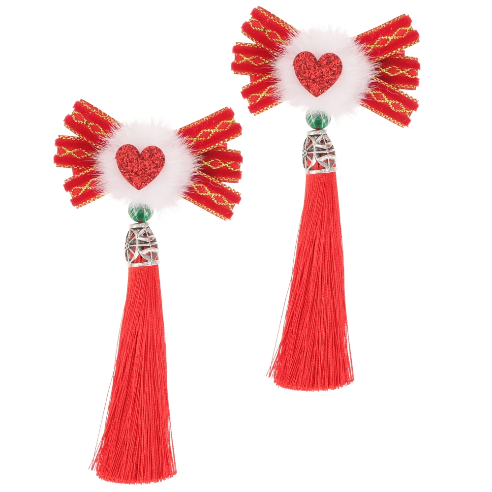 2pcs Tassel Hair Clips Heart Hairpins Women Barrette Hair Accessories For Chinese Hanfu