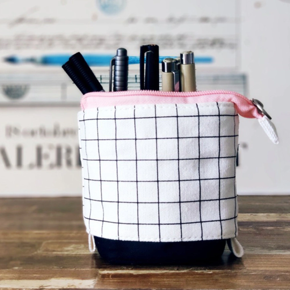 1 Pc Artistic Canvas Pencil Bag Creative Plaid Stationery Bag (Black White)