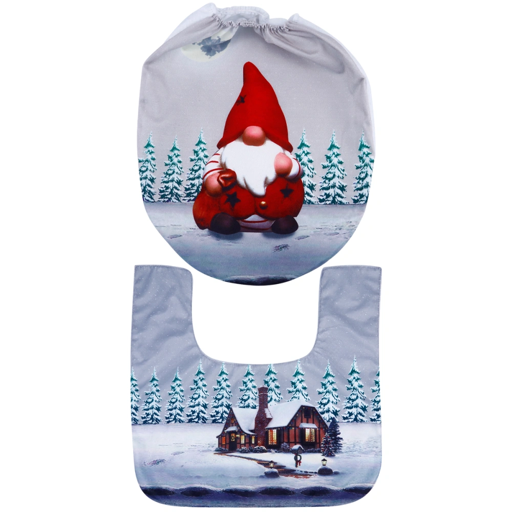 1 Set Christmas Elements Toilet Cover Pads Toilet Seat Cover and Rug Toilet Pads