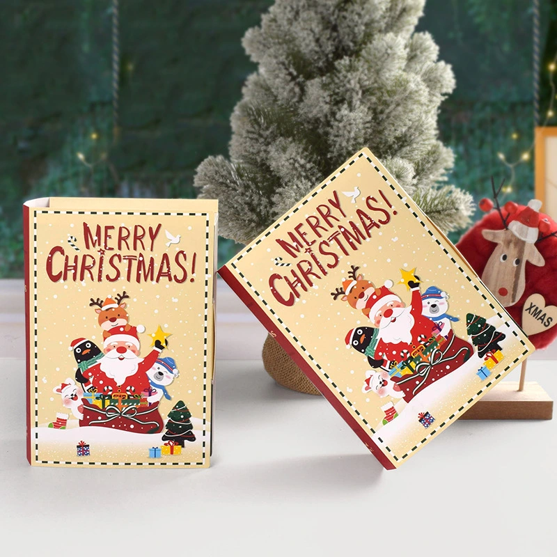 5pcs Christmas Festival Candy Boxes Gift Wrapping Box Book Shape Gift Box Holiday Goodie Paper Boxes