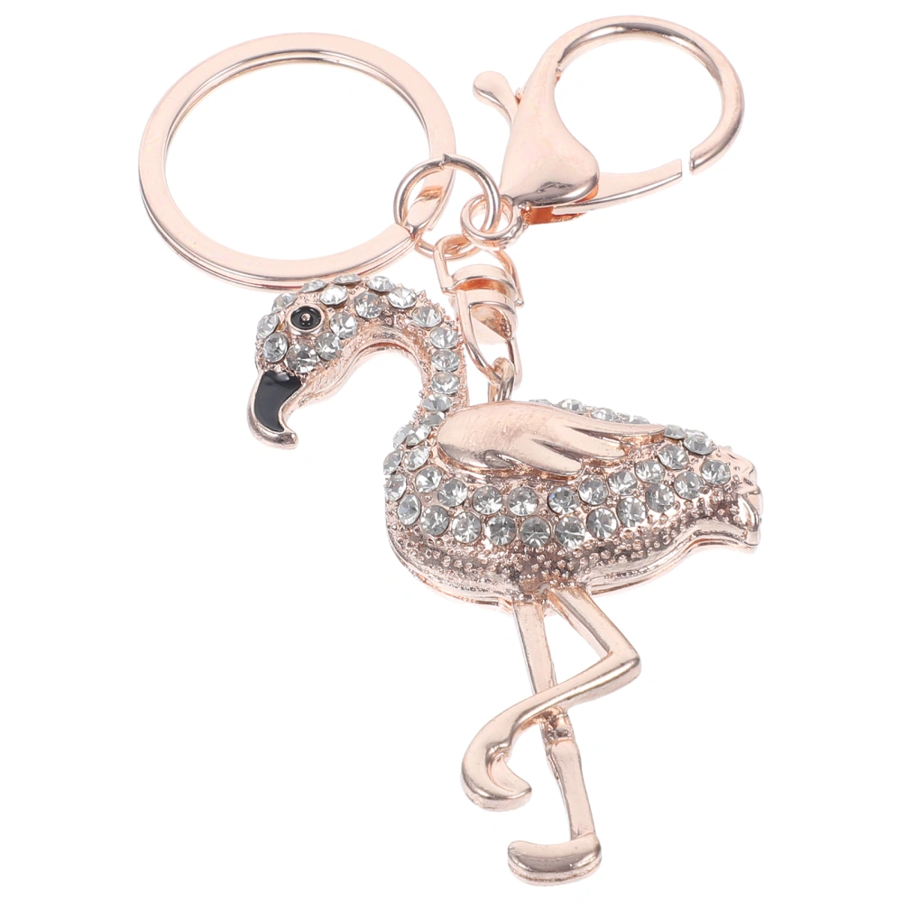 White Flamingo Shape Keychains Rhinestone Key Rings Fashion Key Holder Craft Pendant Alloy Keyring Crystal Hanging Ornaments Gift