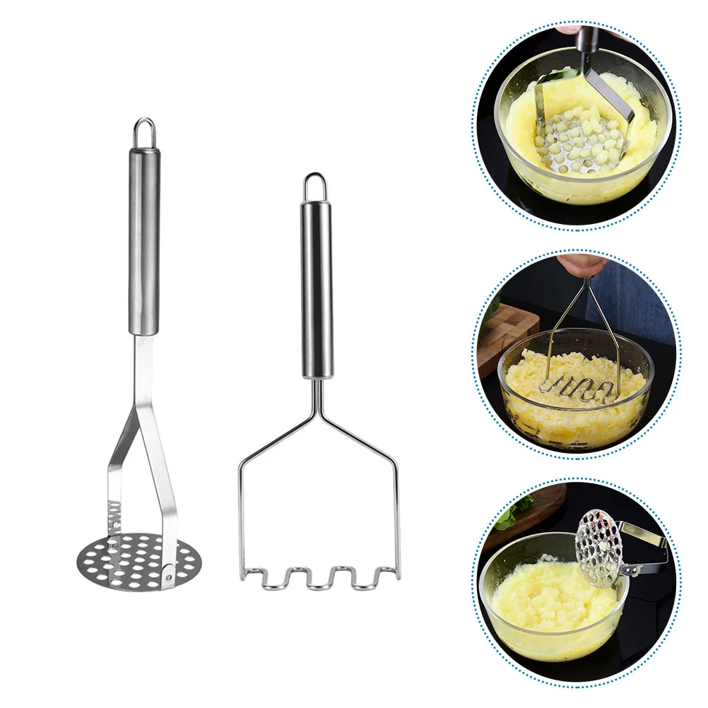 2pcs Household Stainless Steel Manual Potato Crusher Potato Food Masher