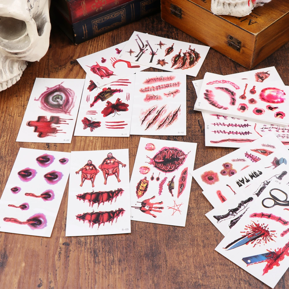 60pcs Halloween Horror Stickers Fake Wound Stickers Scar Scratch Pattern Stickers Stitch Stickers