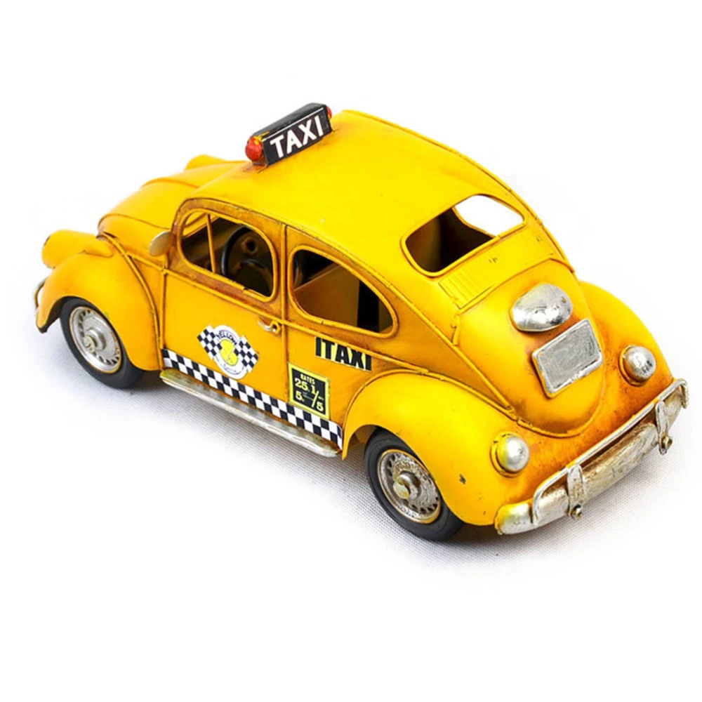 Vintage Tin Car Model Taxi Model Metal Handicraft Retro Iron Art Craft for Home Decor (Yellow)