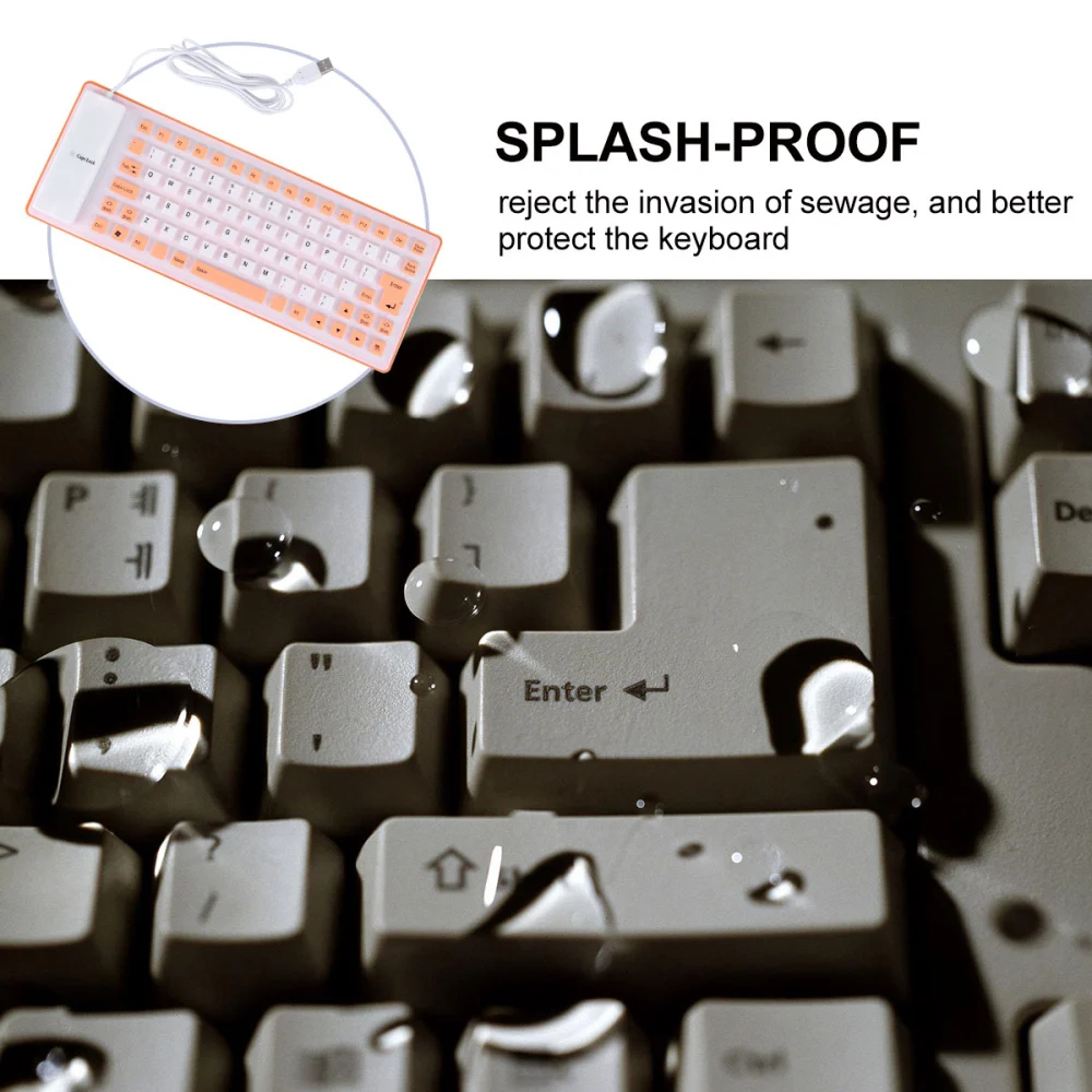 85 Keys Roll Up USB Wired Keyboard Waterproof Silent Keyboard for Computer (Orange)