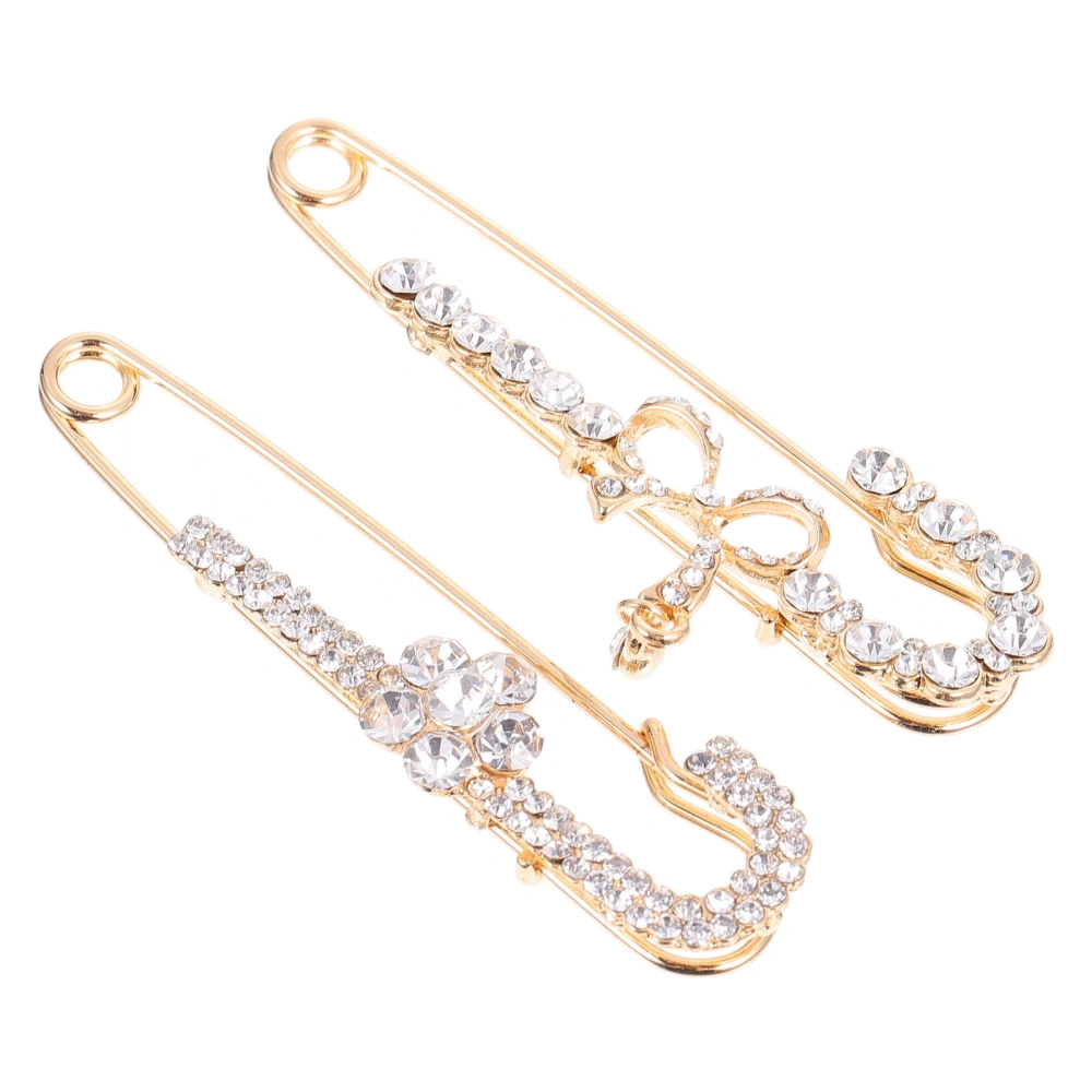 2PCS Pearl Crystal Safety Pin Premium Brooch Pin Practical Brooch Pin Clasp