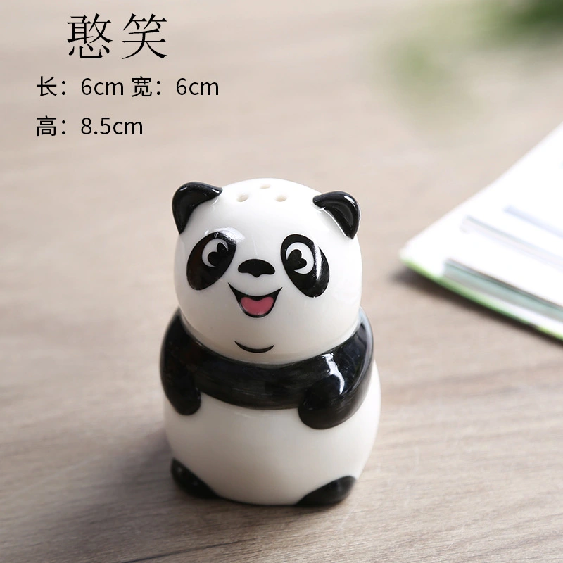 Ceramic Salt Shaker Jar Cartoon Panda Shaped Spice Container Portable Seasoning Shaker