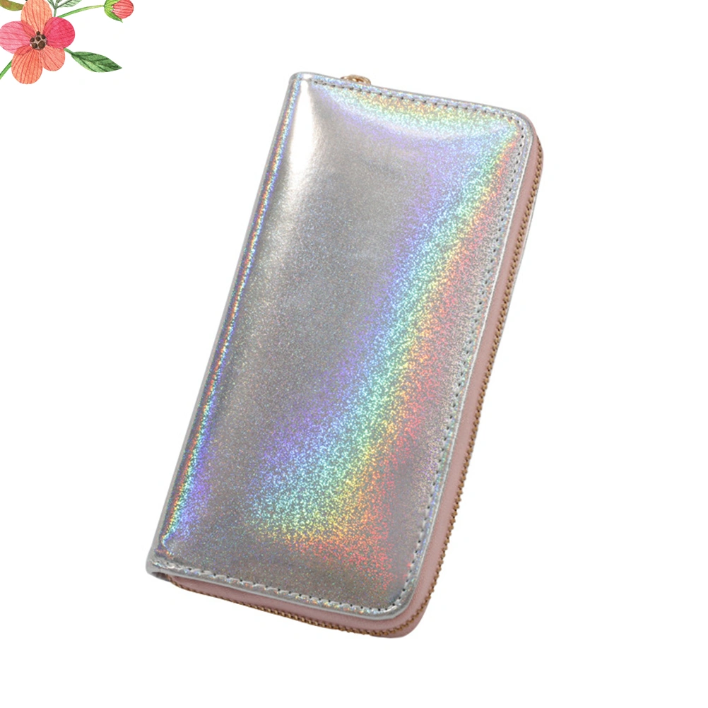 Fashion Women Handbag Long Style Purse Lady Zipper Purse Multi Function Handbag (Sliver)