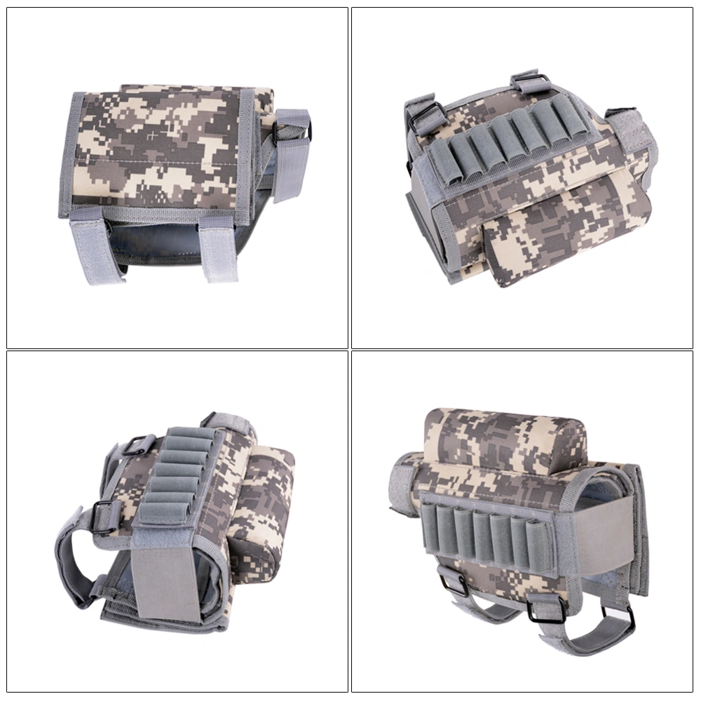 Multi-functional Outdoor Wargame Bullet Bag Portable Tactical Buttstock Rifle Stock Pack Cheek Rest Pad With Ammo Carrier Case Holder For .308 .300 Winmag (ACU)