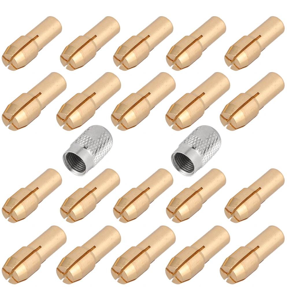 22pcs Electric Grinder Copper Drill Collet Grinding Chuck Grinder Accessories with 2pcs M8 Nut (4.8MM Tail Diameter and 4.2MM Tail Diameter for Each 10pcs)