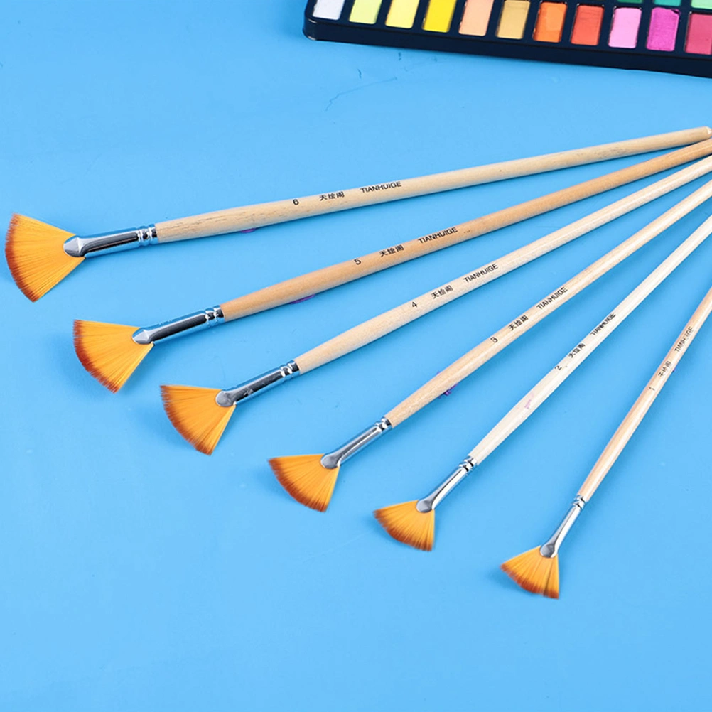 1 Set of 6pcs Paint Brushes Wooden Handle Multifunction Fan Shaped Oil Paint Brushes Acrylic Paint Brushes