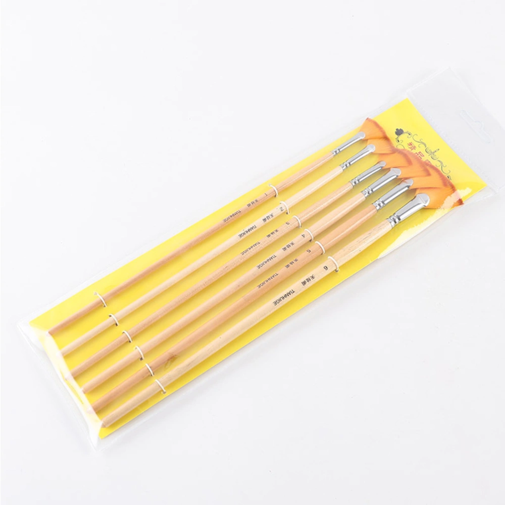 1 Set of 6pcs Paint Brushes Wooden Handle Multifunction Fan Shaped Oil Paint Brushes Acrylic Paint Brushes