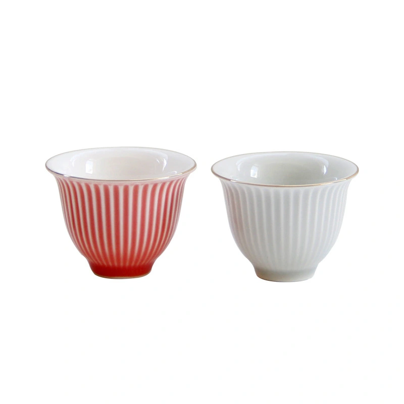 2pcs Ceramic Teacup Kung Fu Tea Cups Striped Drinking Cup Retro Teacups