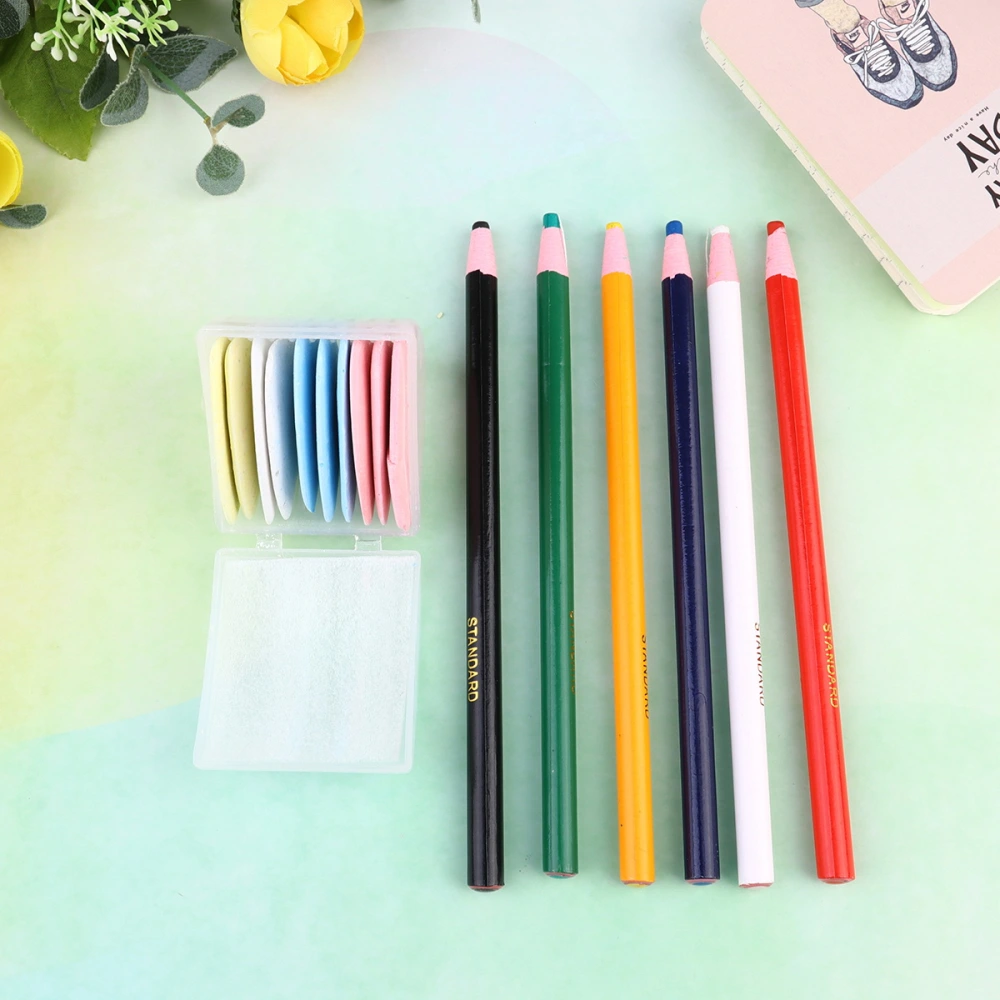 1 Set Tailors Chalks DIY Chalks Colorful Markers Sewing Fabric Chalk Professional Tailors Chalk Sewing Cutting Tool (Assorted Color, 10pcs Chalks Plate + 6pcs Chalks Pen)