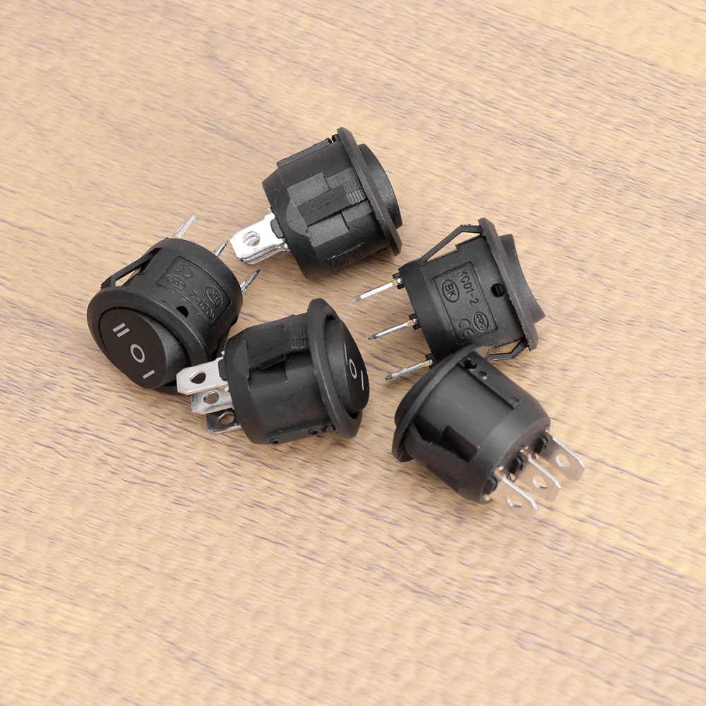 5 PCS 3 23mm Car Round Rocker Switches Single Pole Double Throw Push Buttons (Black)