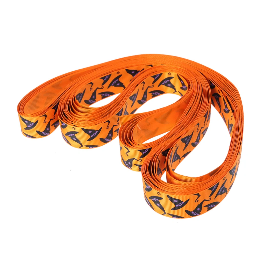 Halloween Ribbon DIY Printing Ribbon Craft Accessor for Hair Bow Halloween Decoration Gift Wrapping Art Craft Project (Orange with Hat Pattern)