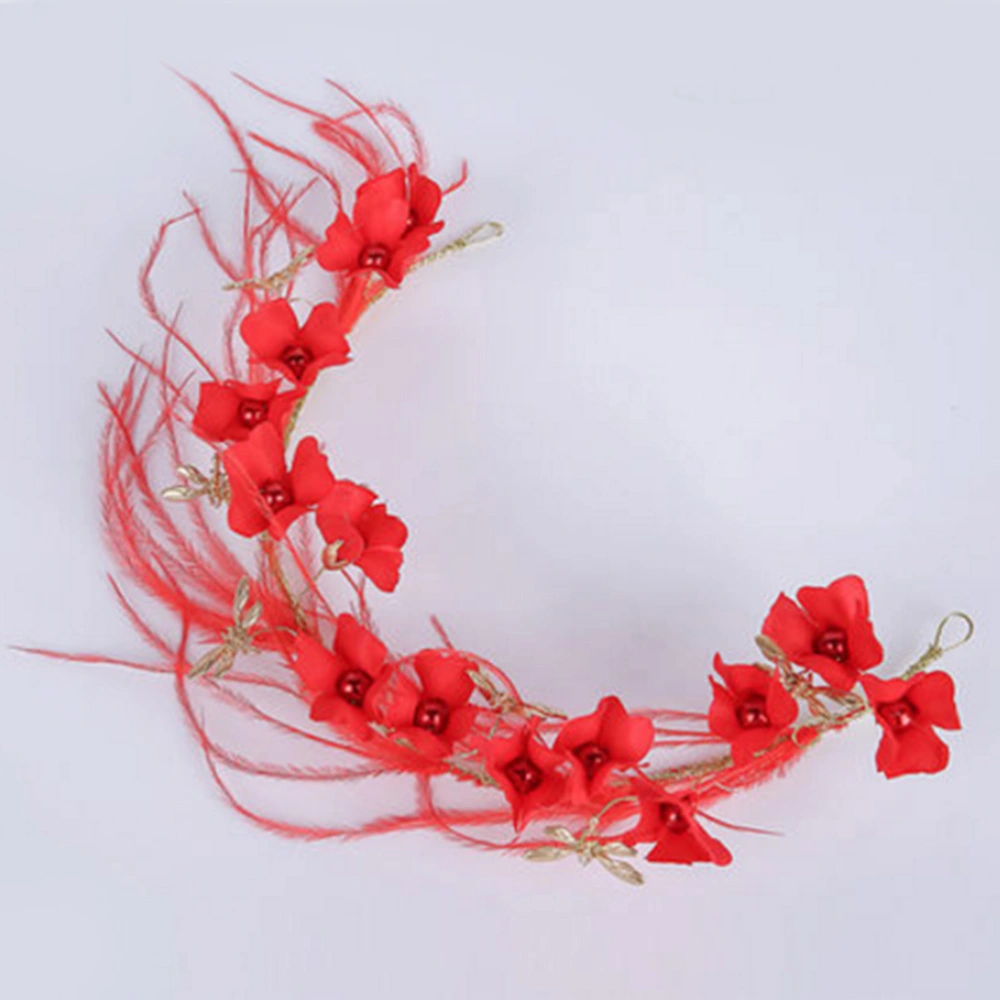 Red Kids Flower Hair Wreath Floral Hair Band Fabric Flower Headpiece Fashion Headband Hair Accessories for Performance Holiday Photography 