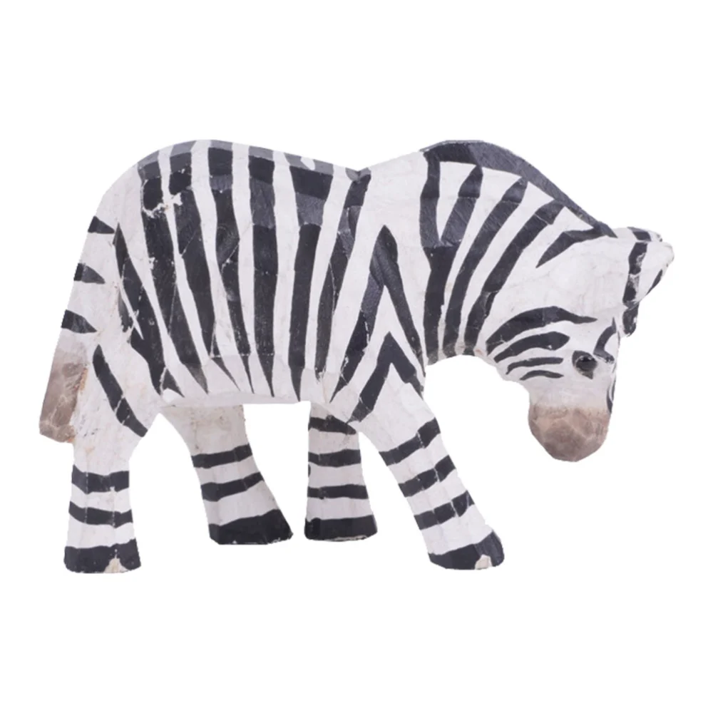 2Pcs Wood Carved Zebra Decoration Lovely Wooded Zebra Ornament for Home Office