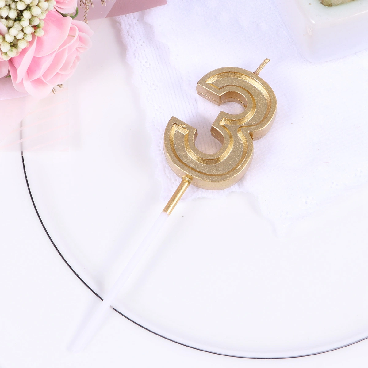 Gold Glitter Happy Birthday Numeral Candles Number Candles Cake Topper Decoration for Adults Kids Party (Number 3)