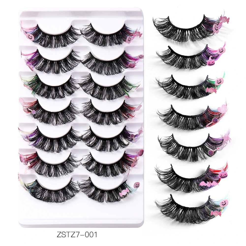 7 Pairs Fluffy Lash Cosmetic Curl Lashes False Eyelashes With Color for Women Ladies