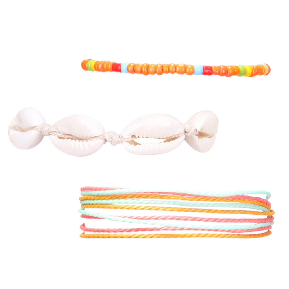 3pcs Bohemian Anklets Woven Wax Thread Anklets Beach Beads Anklet (Orange)