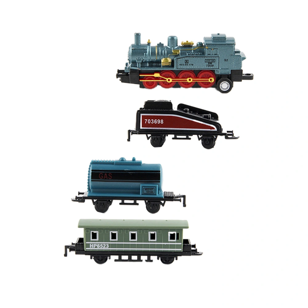 4Pcs Alloy Toy Car Vehicles Retro Steam Train Pull Back Model Train Kids Toys Set for Boys Gifts (Sky-blue)