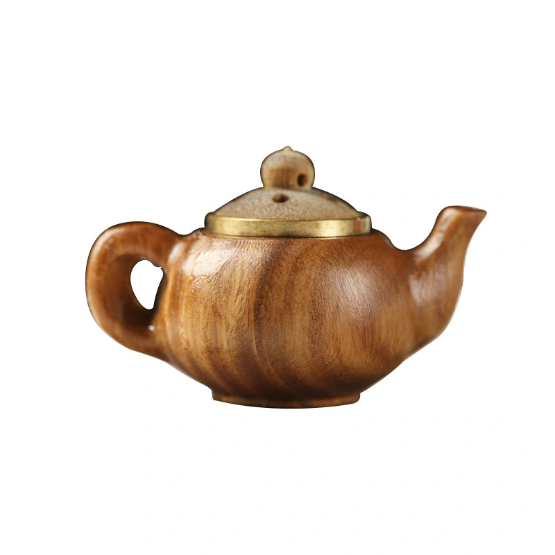 Wooden Mini Teapot Ornament Wood Miniature Kettle Decoration Small Incense Holder