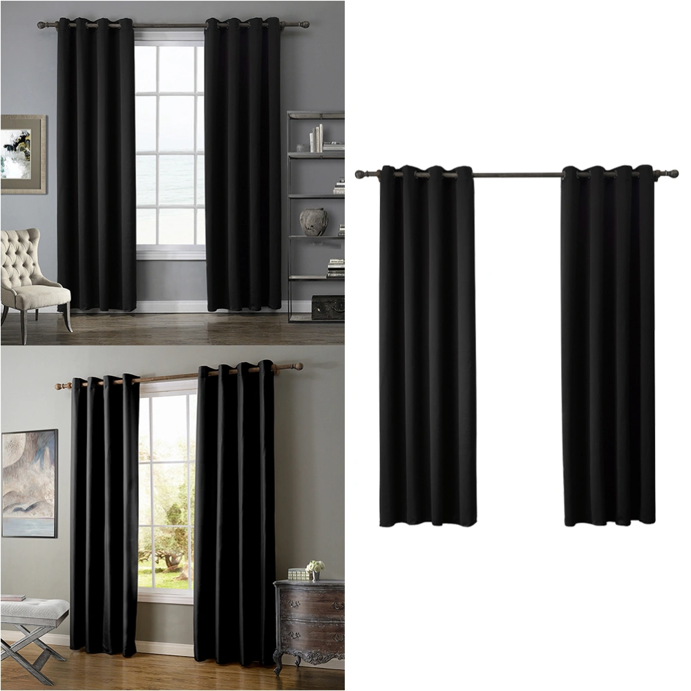 1pc Shading Window Curtain Plain Color Curtain Polyester Curtain for Room Bedroom Black