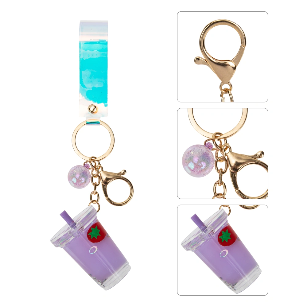 Creative Fruit Strawberry Milk Tea Key Chain Quicksand Bag Pendant Ornament